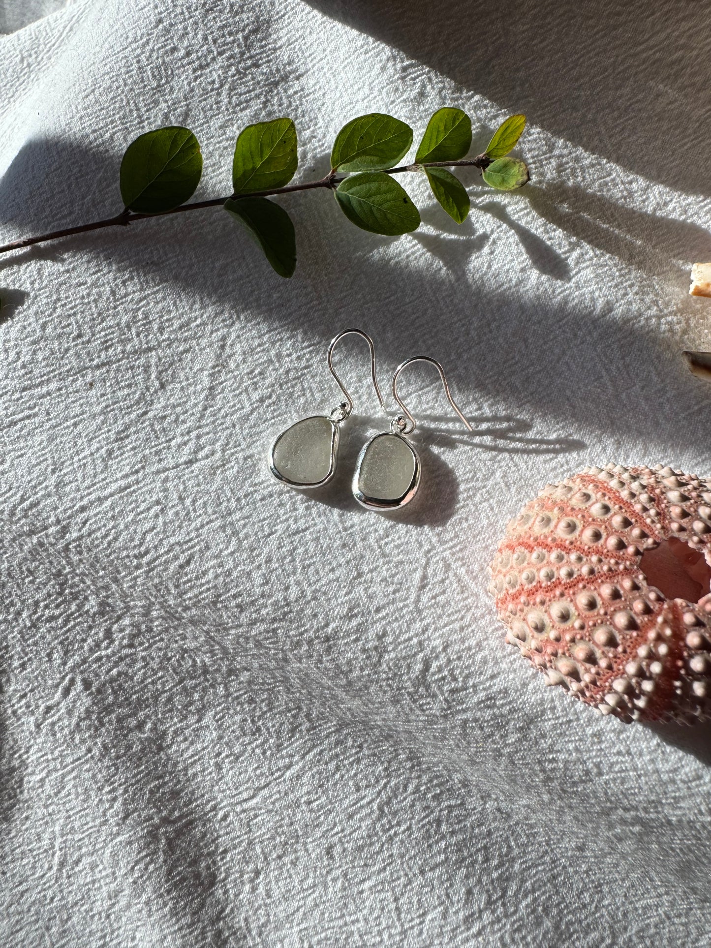 White seaglass earrings