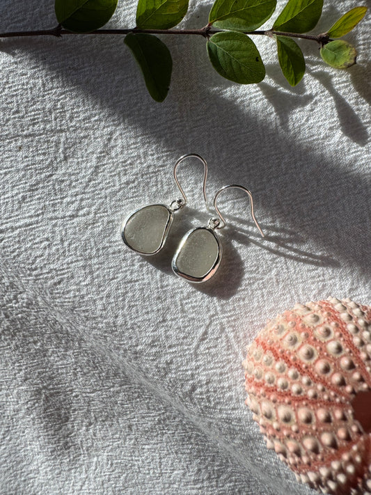 White seaglass earrings