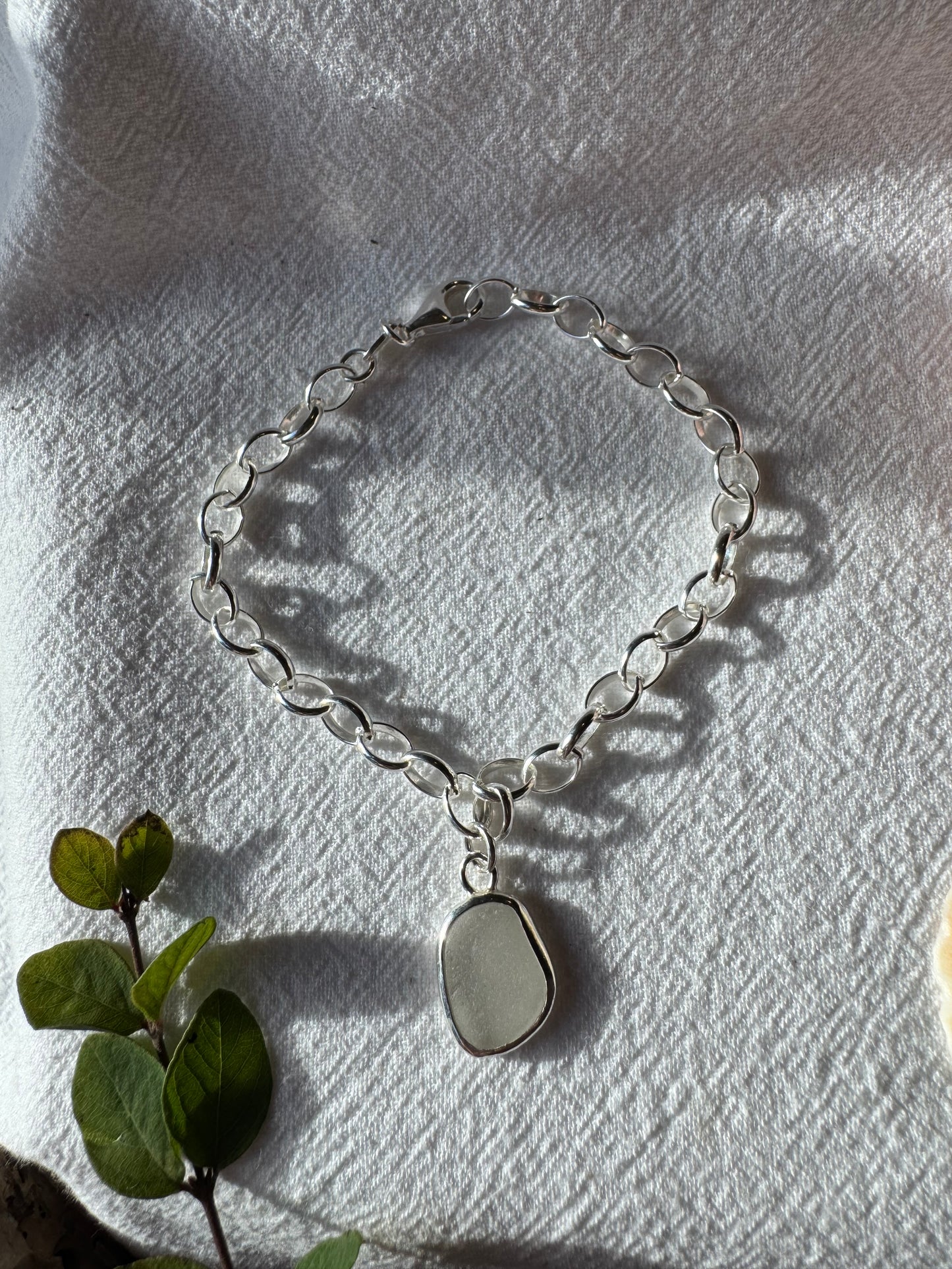 White seaglass bracelet