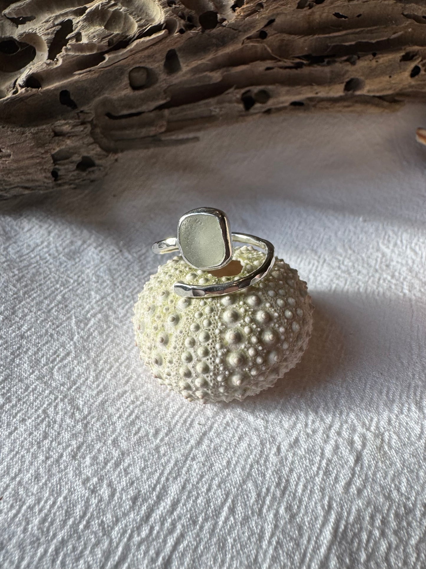 White seaglass ring