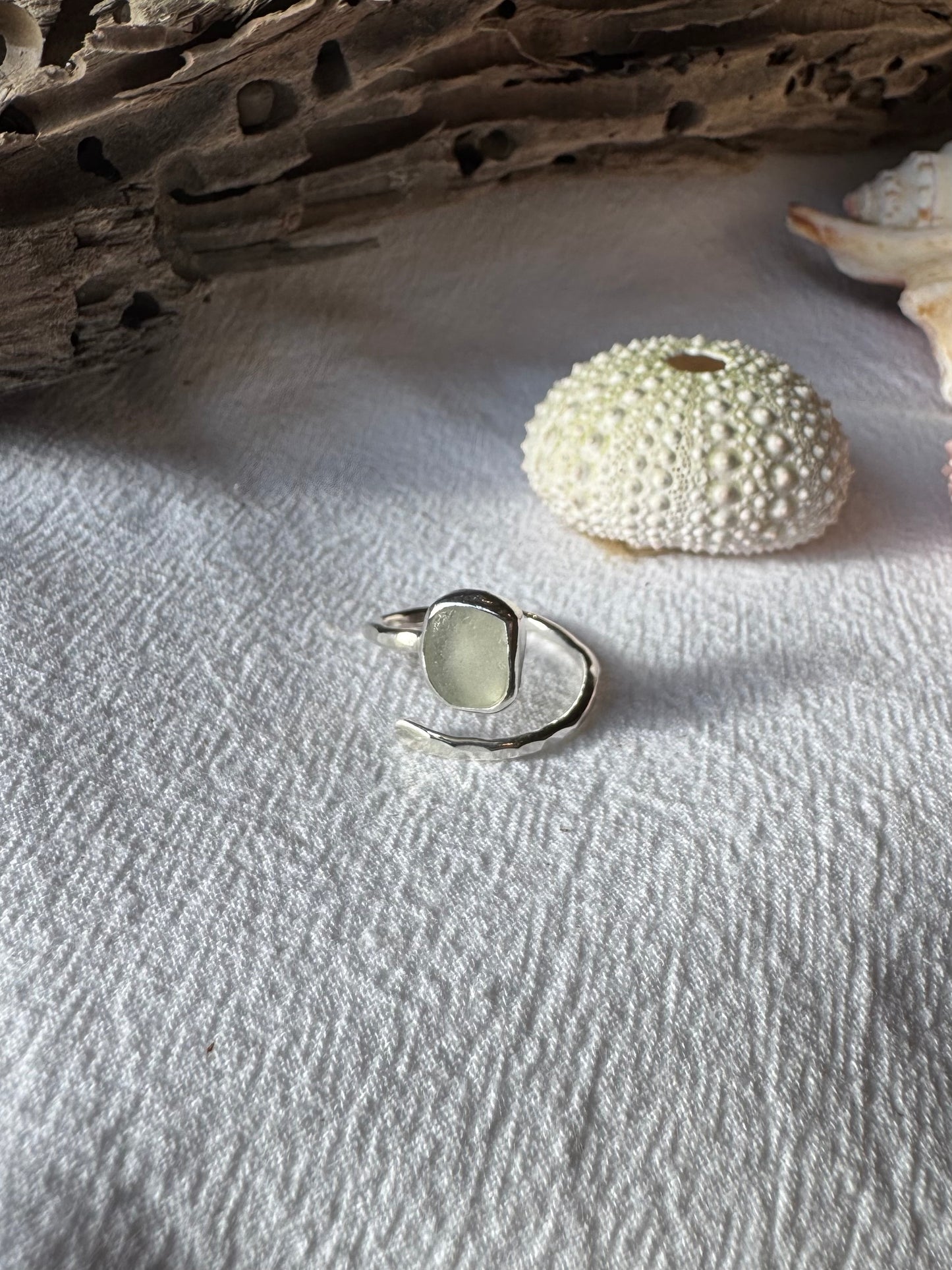 White seaglass ring