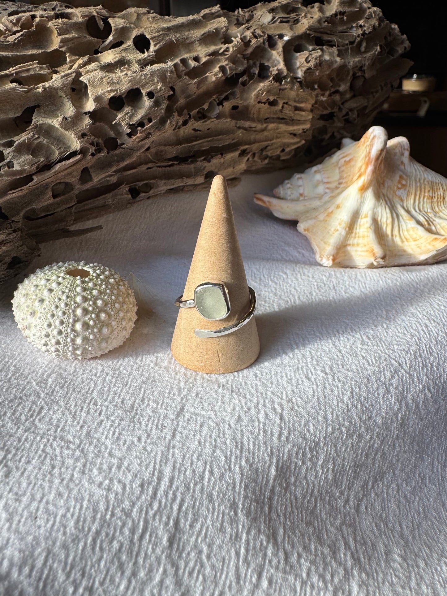 White seaglass ring