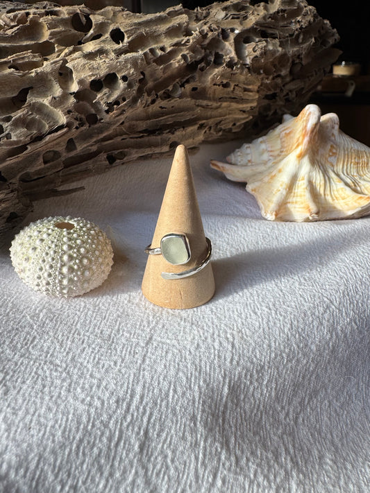 White seaglass ring