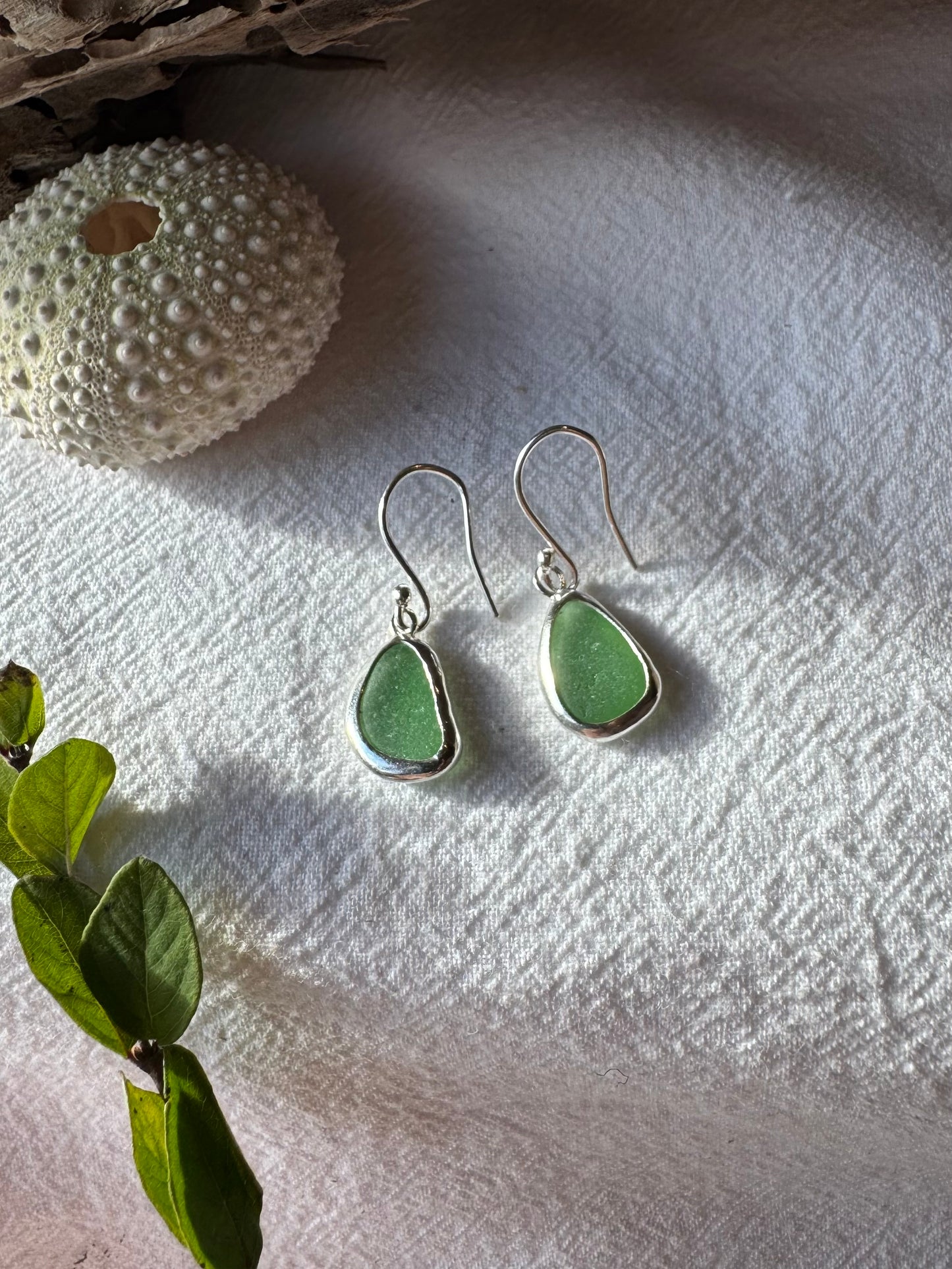 Green seaglass earrings