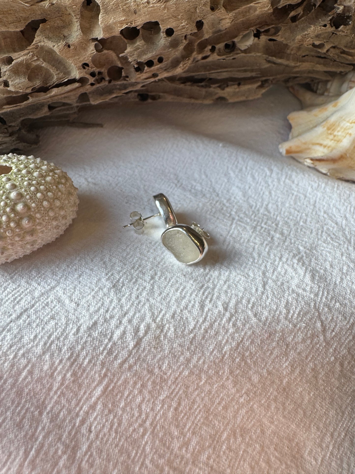 White seaglass studs