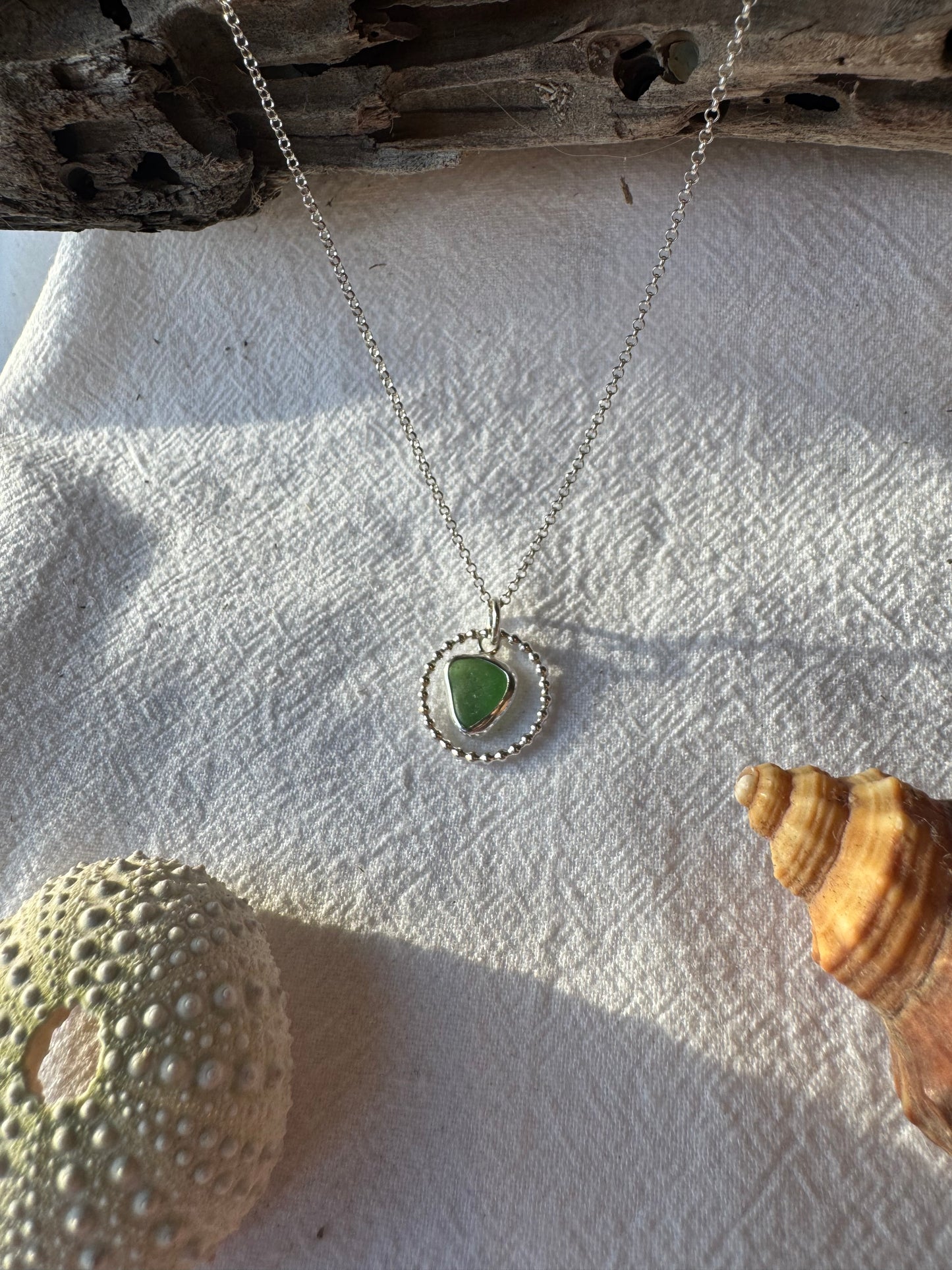 Green seaglass beaded necklace