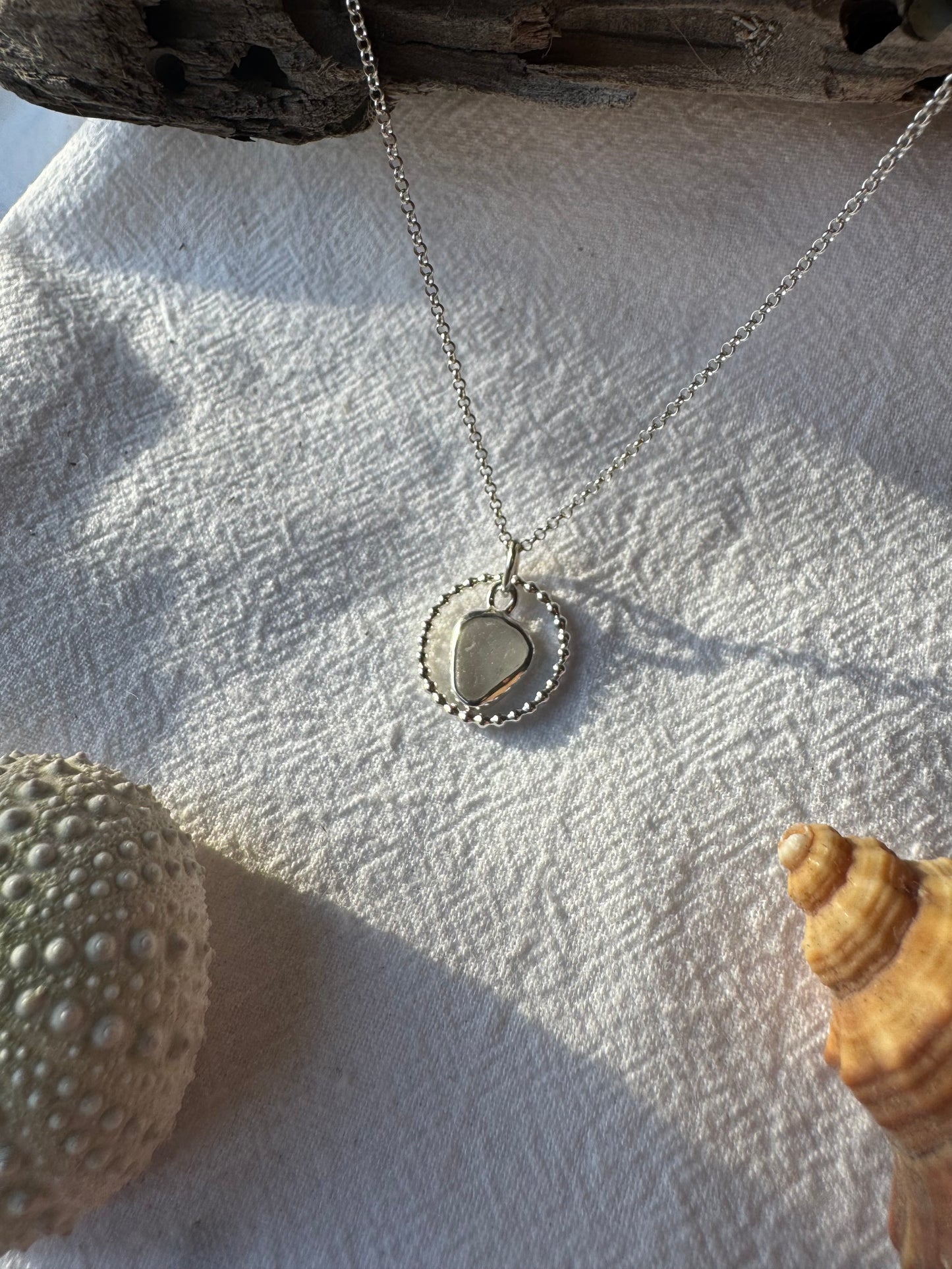 White seaglass beaded necklace