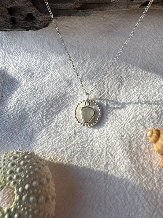 White seaglass beaded necklace
