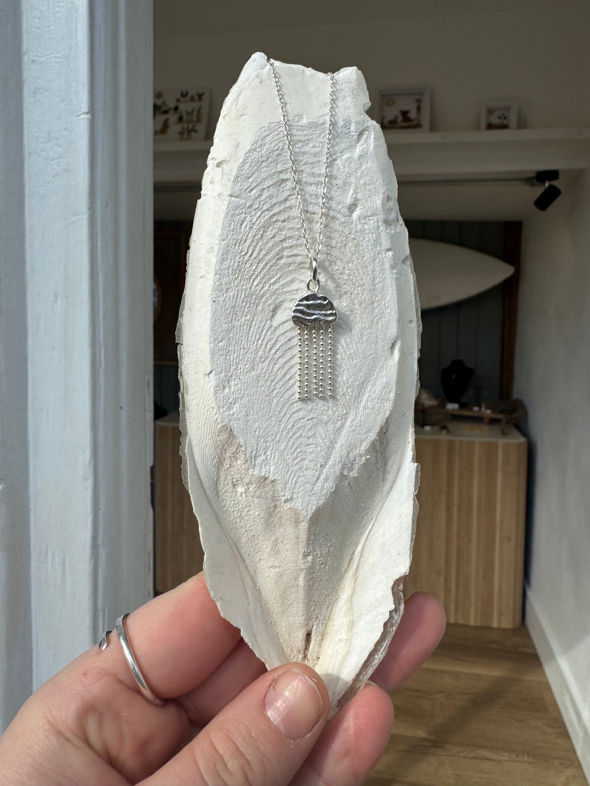 Cuttlefish casted Sterling silver handmade seahorse necklace