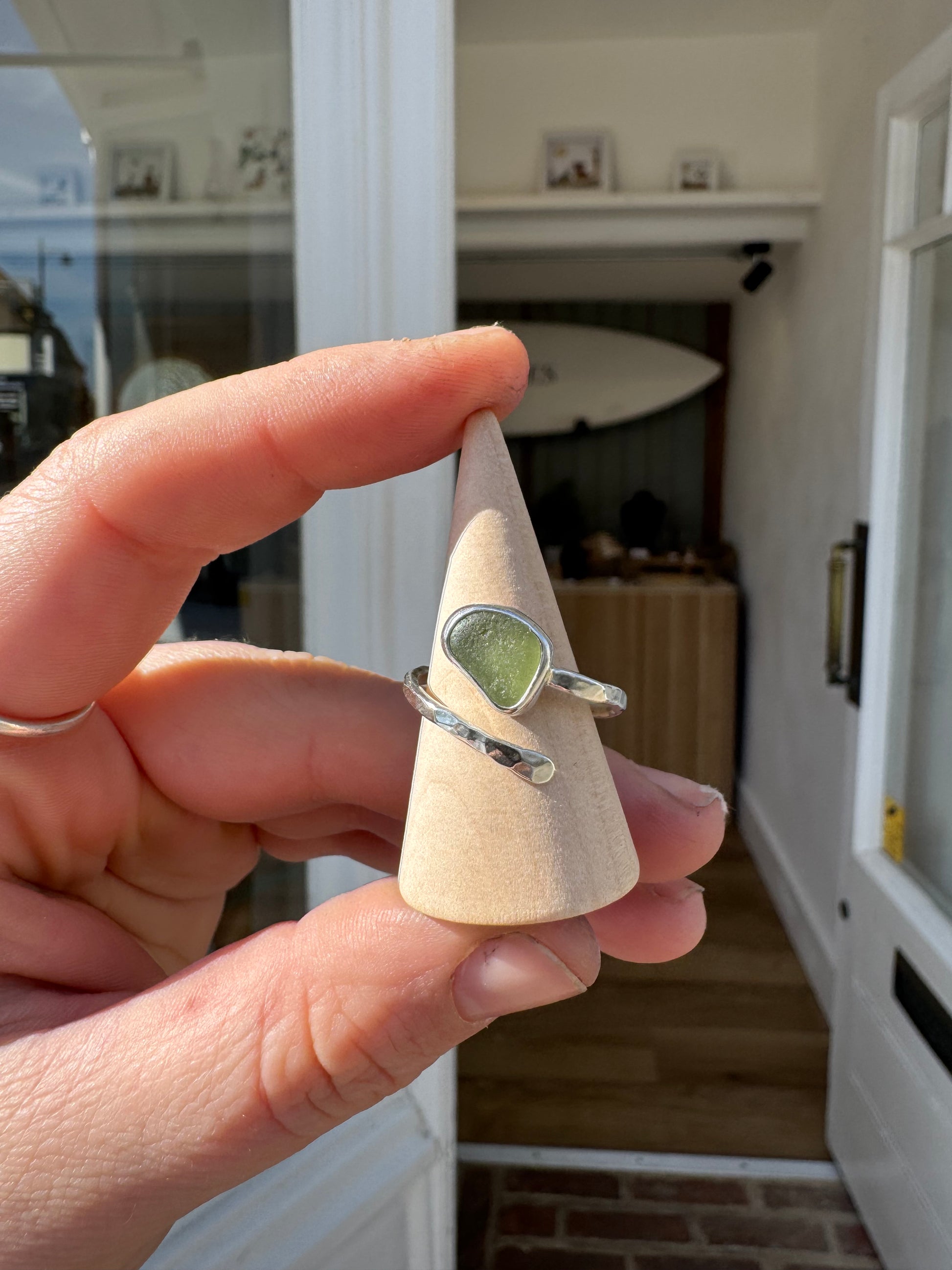 Handmade light green sterling silver sea glass Ring