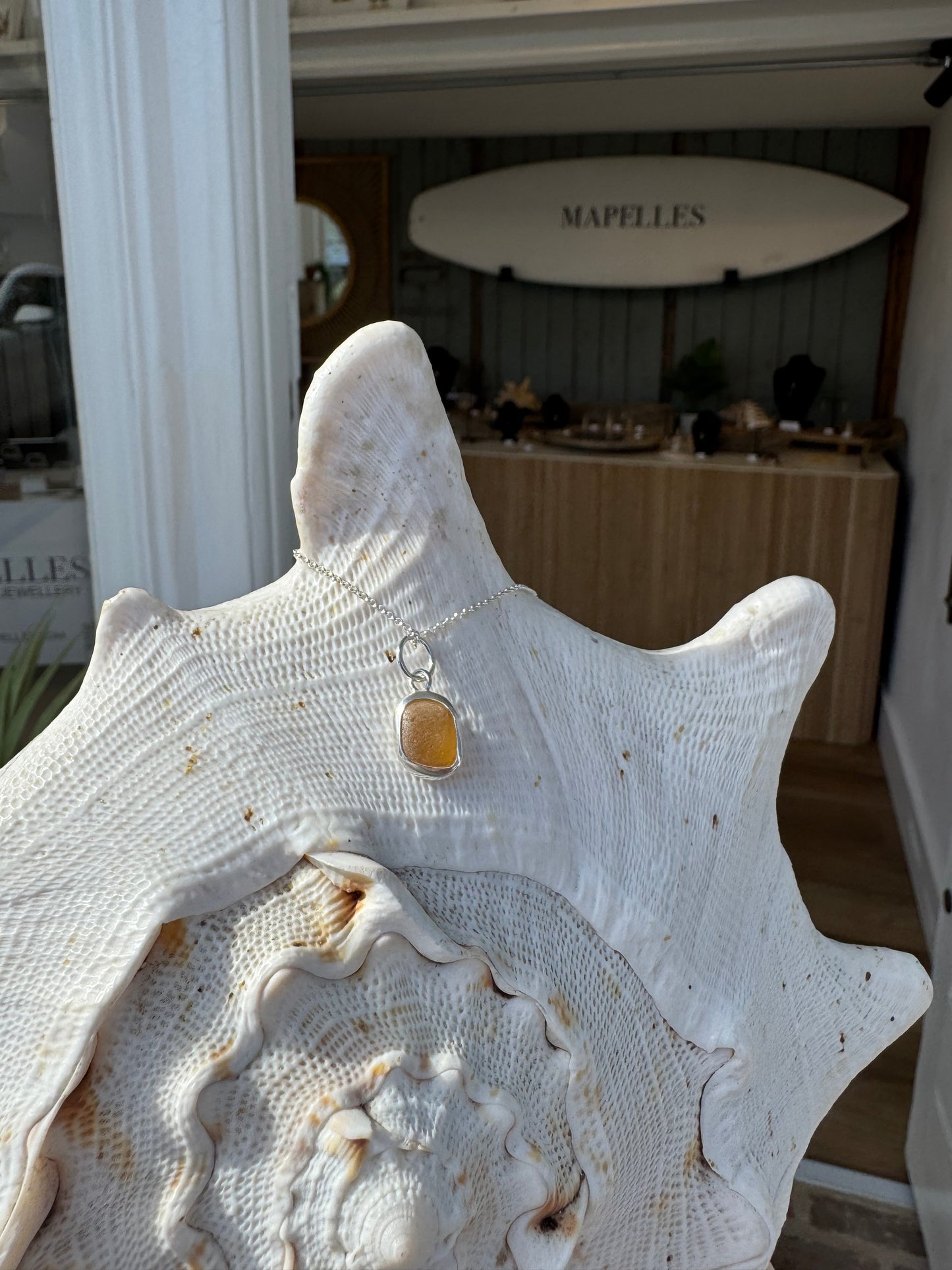 Handmade orange sterling silver sea glass necklace