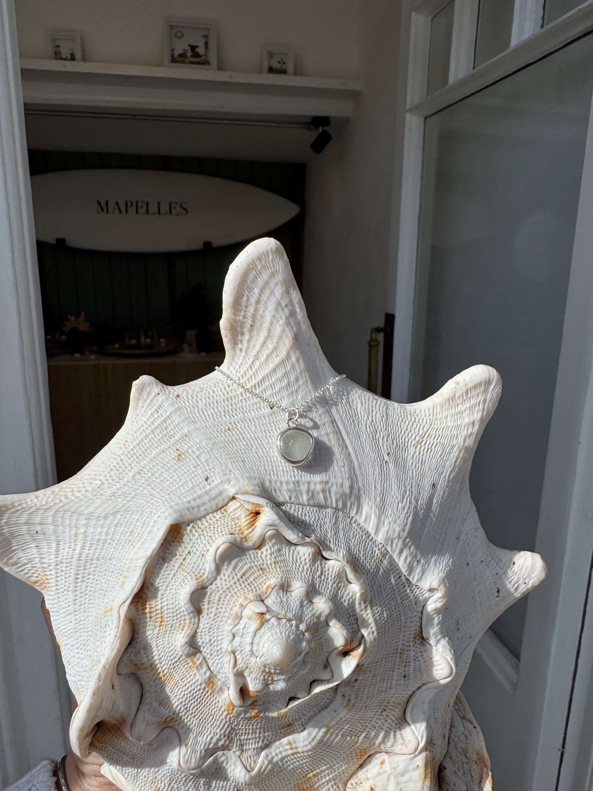 White handmade sterling silver Seaglass necklace