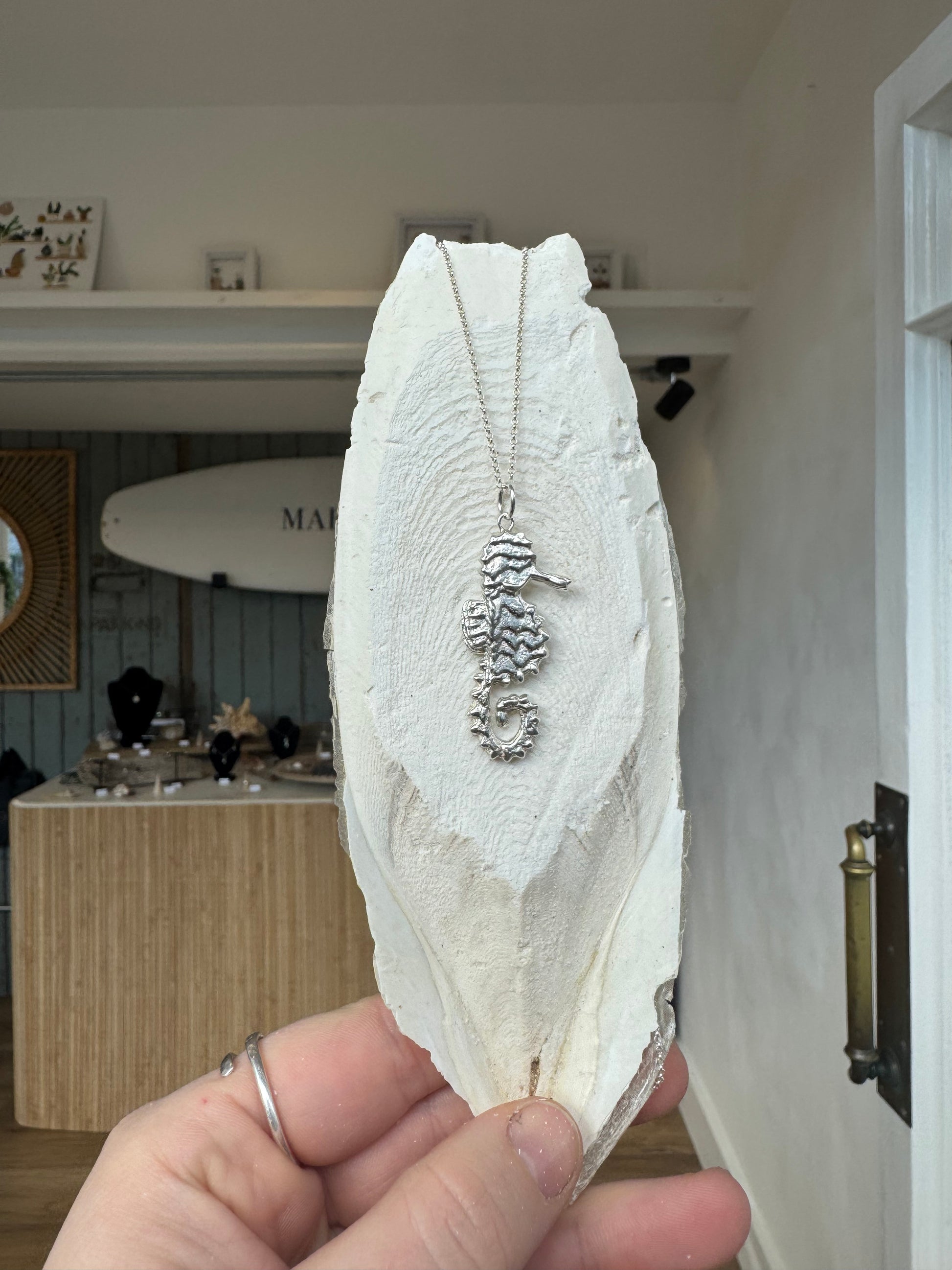 Cuttlefish casted Sterling silver handmade seahorse necklace