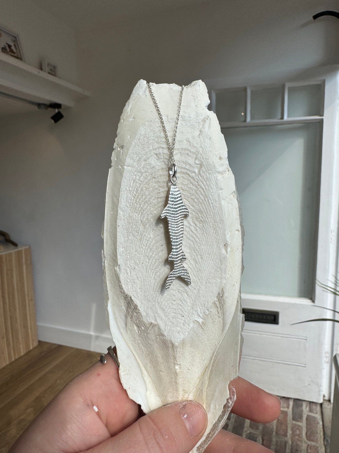 Handmade shark necklace Sterling silver cuttlefish casted jewellery 