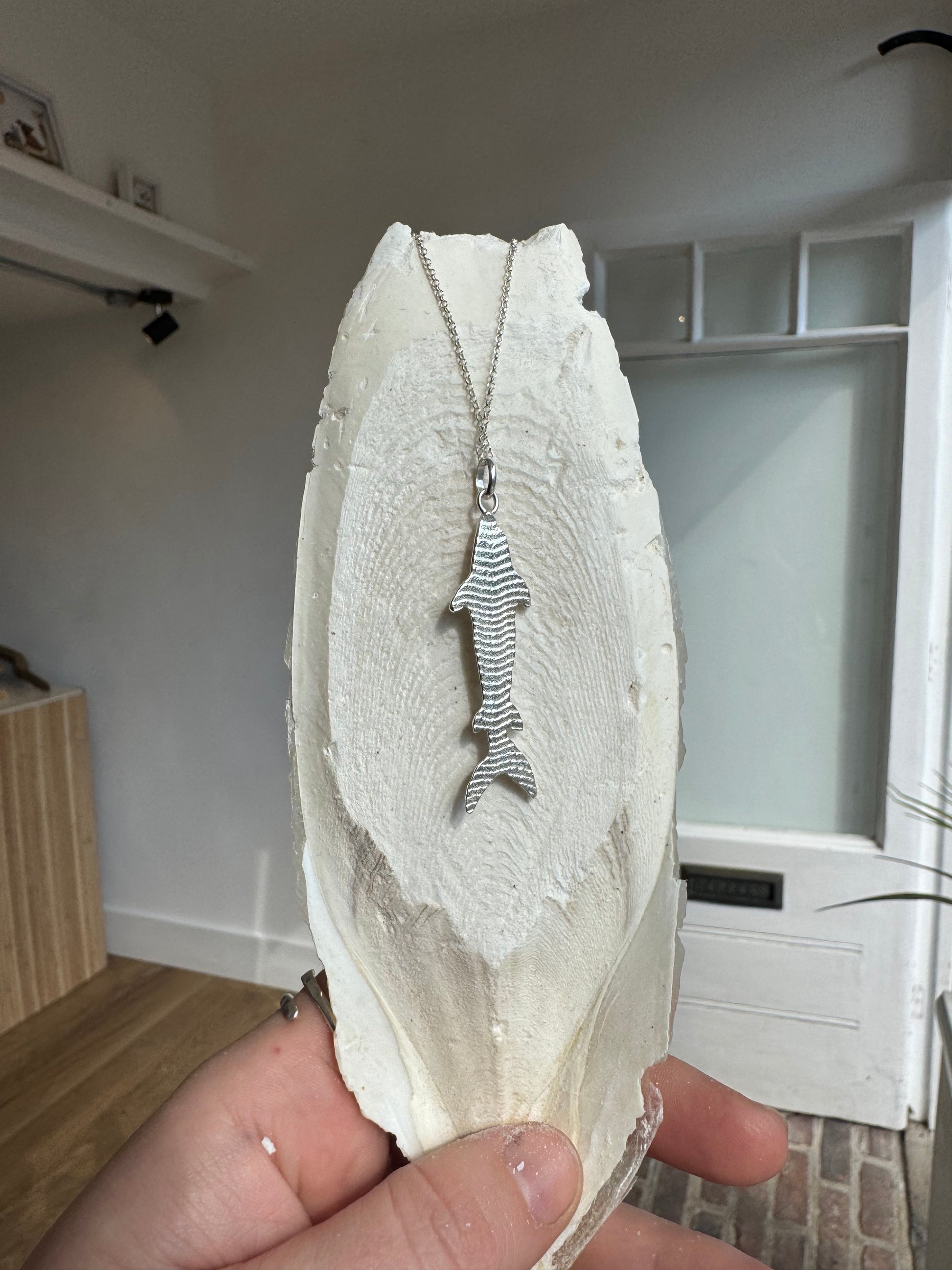 Handmade shark necklace Sterling silver cuttlefish casted jewellery 