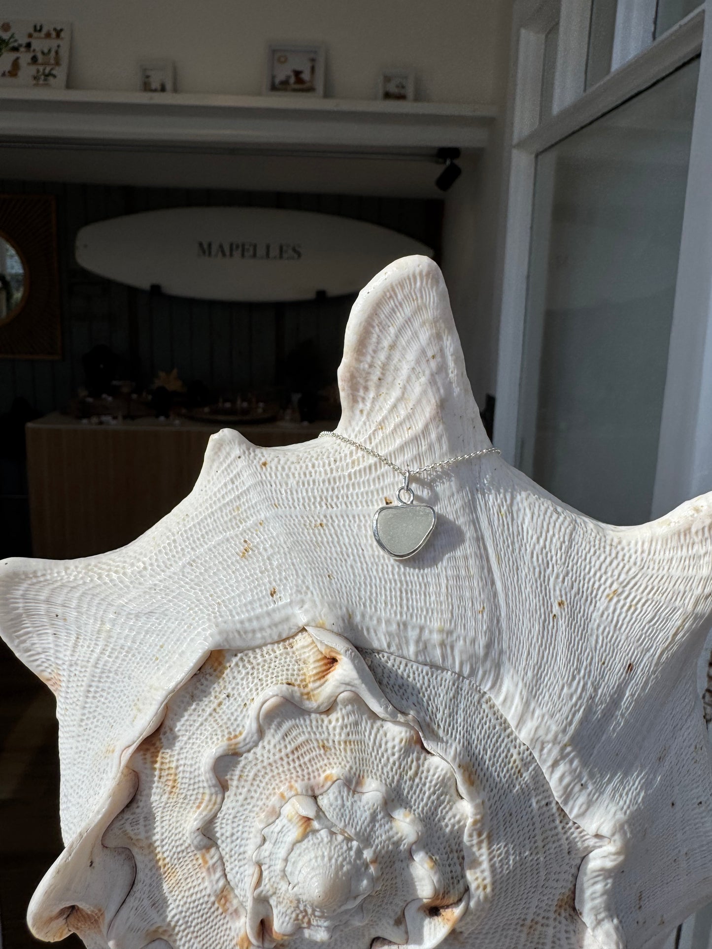 White sterling silver necklace, Seaglass handmade