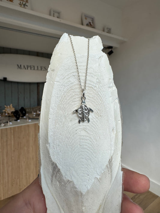 Handmade turtle necklace Sterling silver cuttlefish casted jewellery 