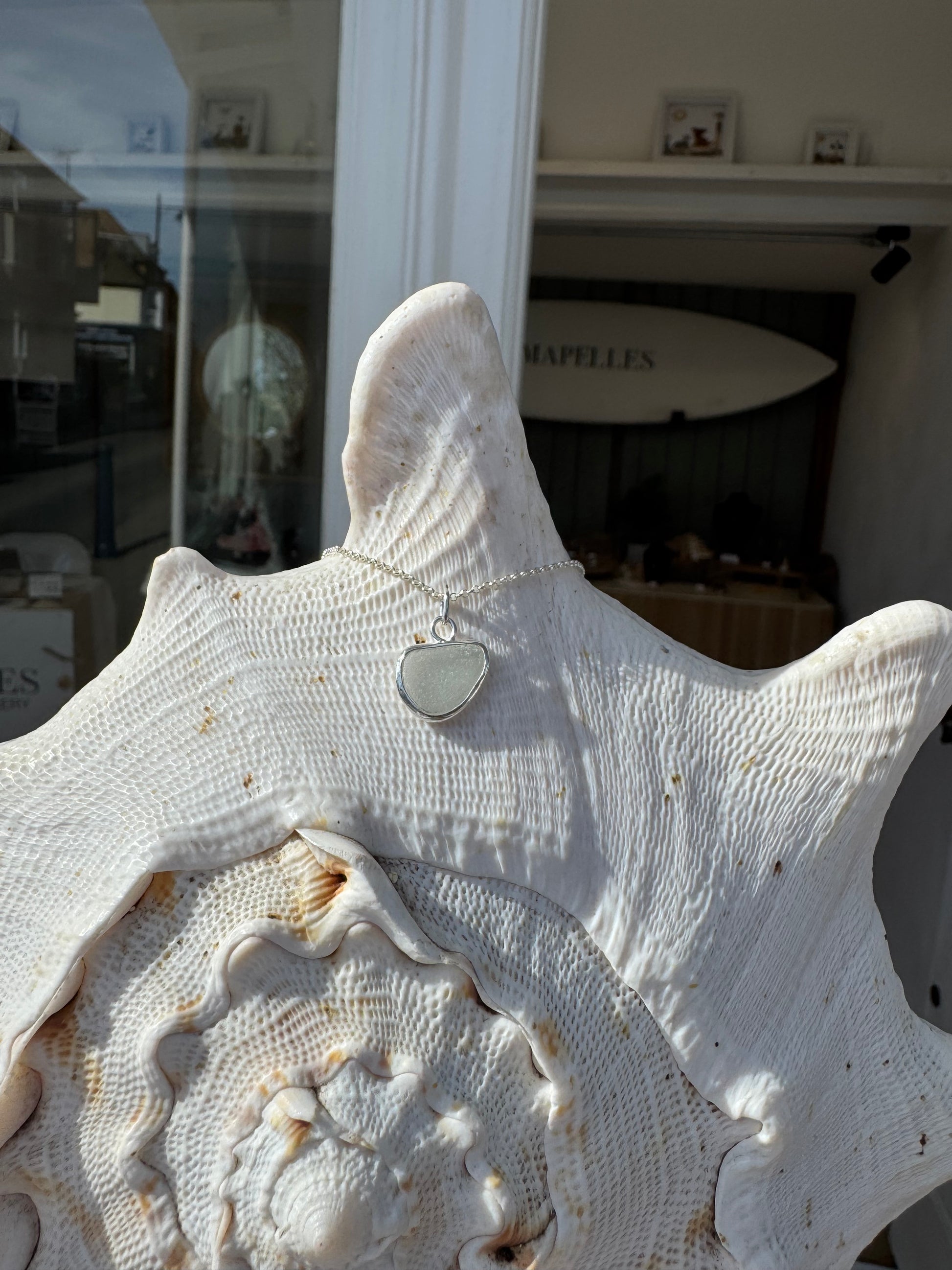 White sea glass necklace, handmade