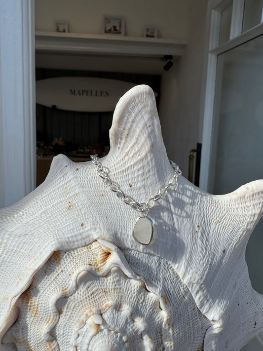 White Seaglass handmade bracelet sterling silver