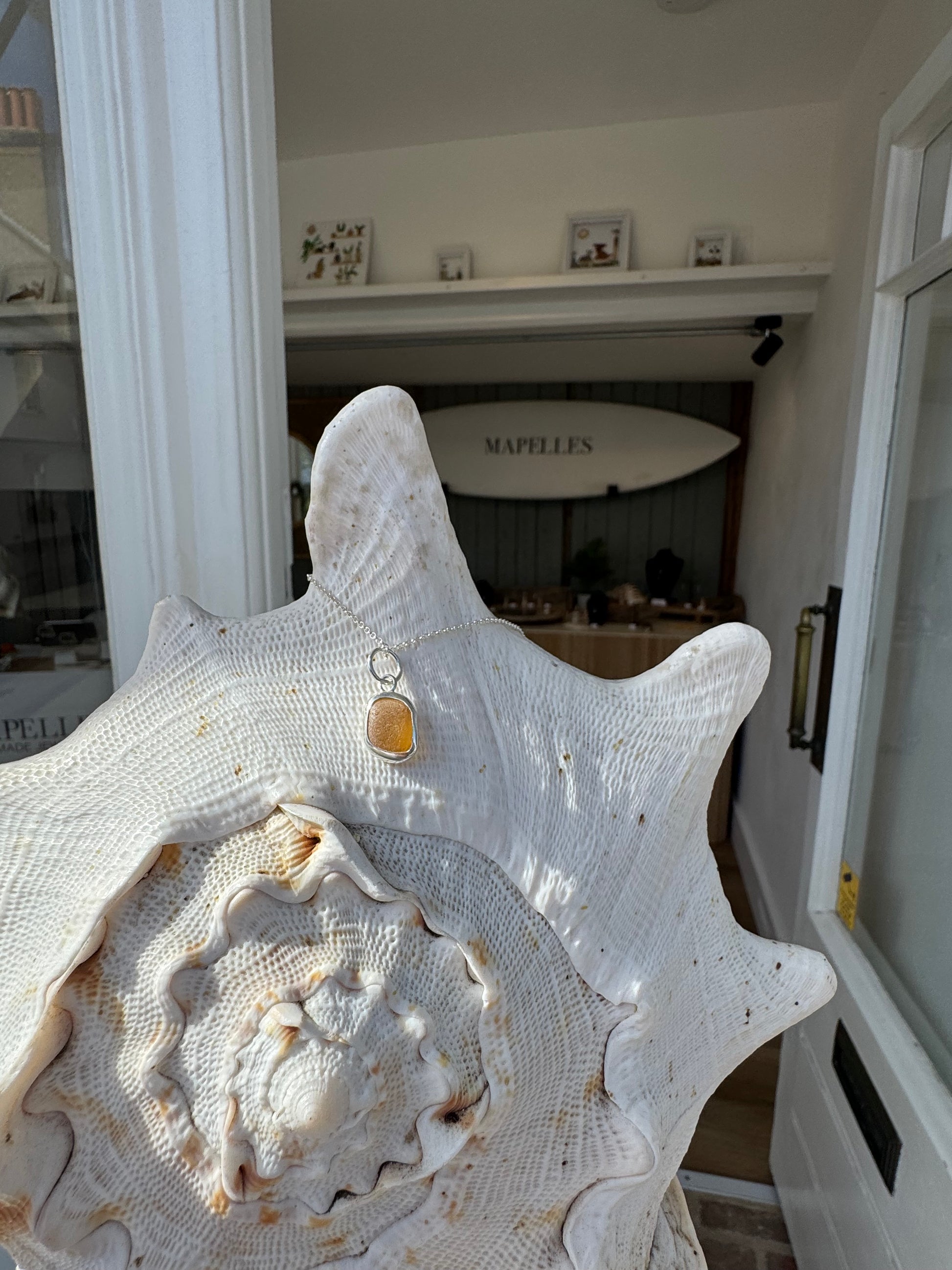 Handmadesea Glass  necklace, yellow sterling silver