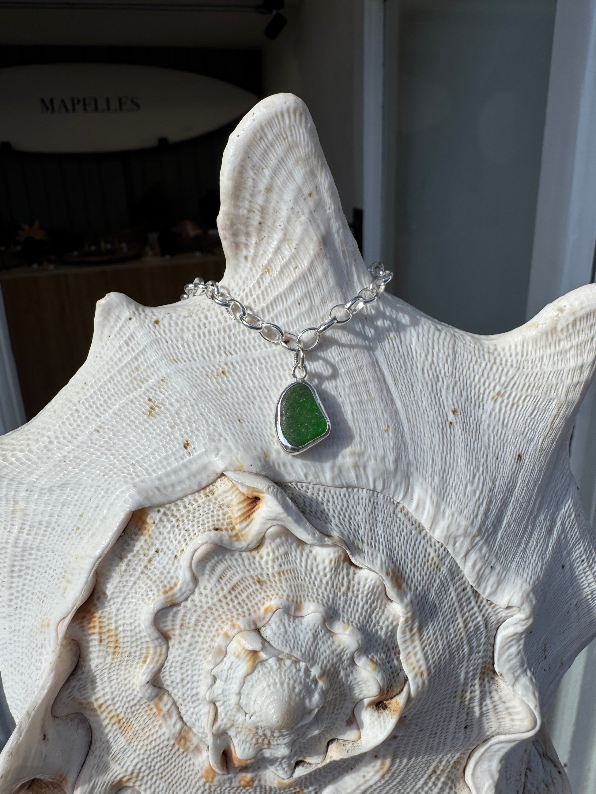 One of the kind sterling silver handmade sea glass necklace